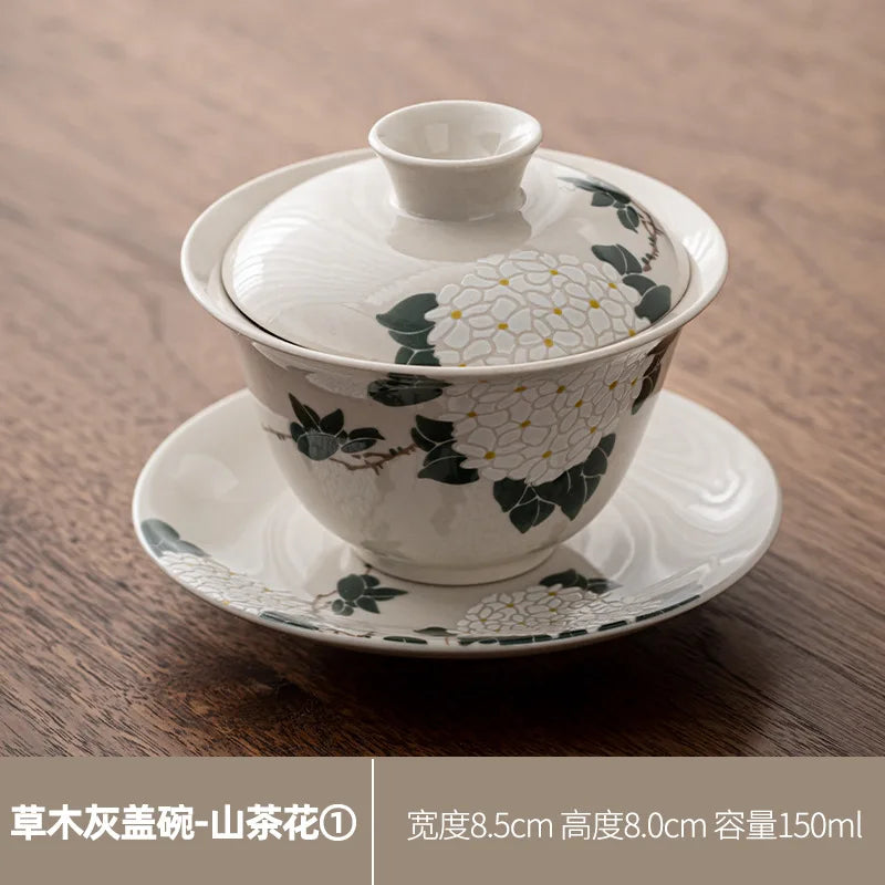 Camellia Gaiwan Ceramic Tea Cup Kung Fu Tea Set Large Tea Cup Household Tea Bowl Chinese Gaiwan Tea Set Flowers Teacup Teaware