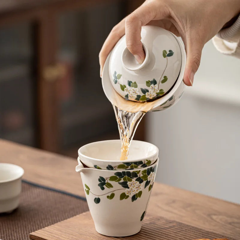 Camellia Gaiwan Ceramic Tea Cup Kung Fu Tea Set Large Tea Cup Household Tea Bowl Chinese Gaiwan Tea Set Flowers Teacup Teaware
