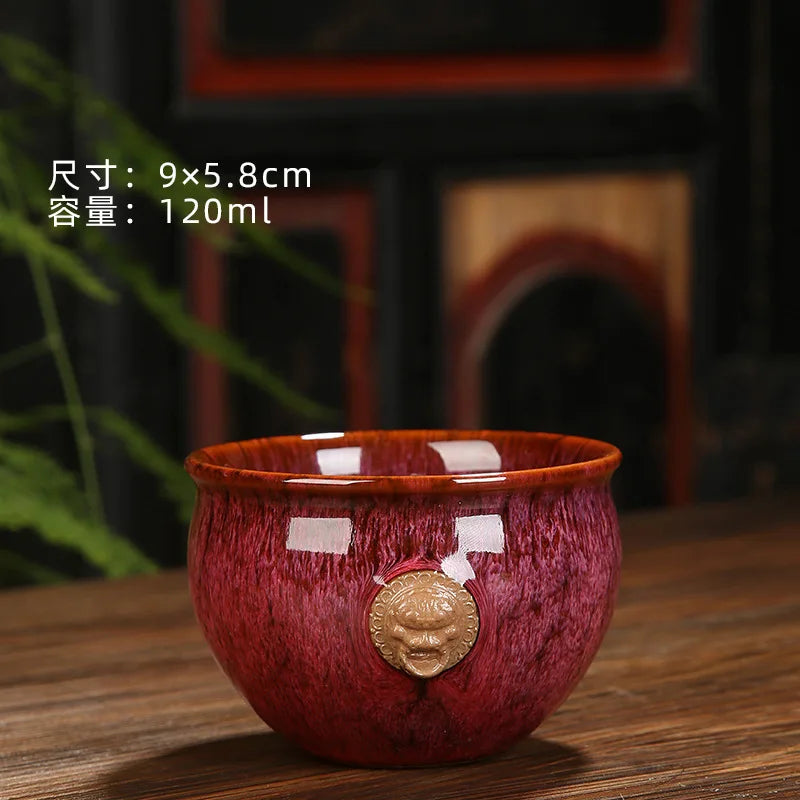 Ceramic Fambe Tea Cup Jianzhan Double Cow Hand-Held Insulation Kung Fu Tea Master Tea Cup Tea Cup Tea Bowl Logo Customization