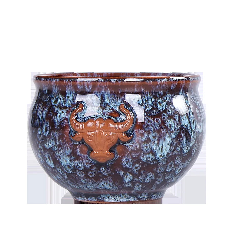 Ceramic Fambe Tea Cup Jianzhan Double Cow Hand-Held Insulation Kung Fu Tea Master Tea Cup Tea Cup Tea Bowl Logo Customization