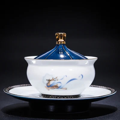 Ceramic Gold Tea Set Home Teapot Kungfu Black Tea Da Hong Pao Cover Bowl High-grade Gift Fair Cup Teaware Free Shipping