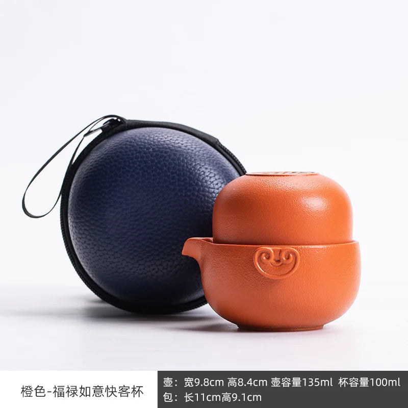Ceramic Gongfu Travel Tea Set Gorgeous Chinese Teapot Set One Pot Tea Cups Portable Carrying Case Tea Set Chinese