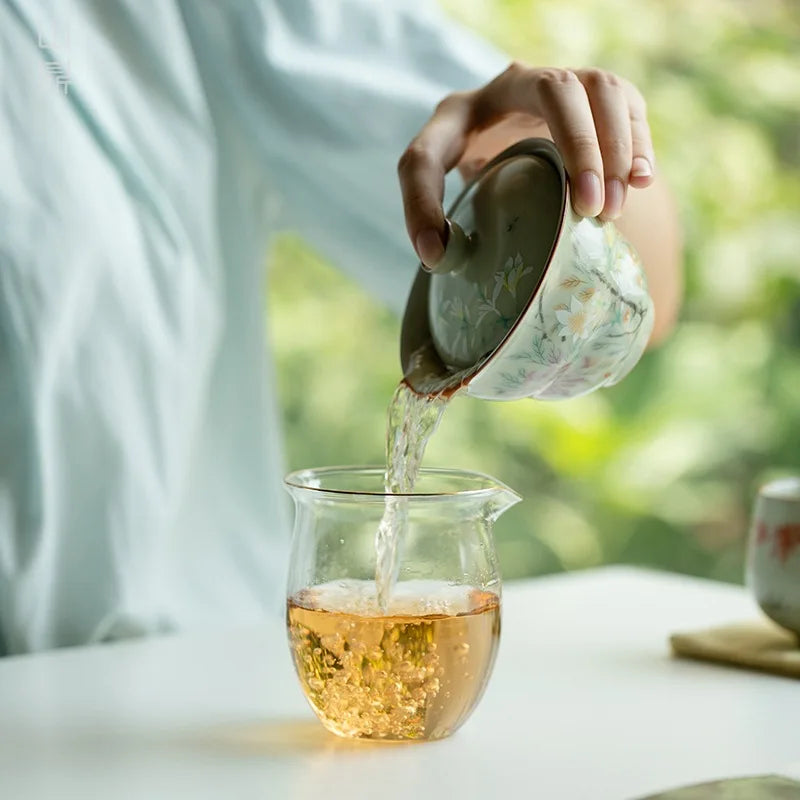 Ceramic Pigmented Gaiwan Teaware Set Chinese Sancai Tea Bowl Cups Porcelain Tea Cups Handmade Tea Tureen Tea Set