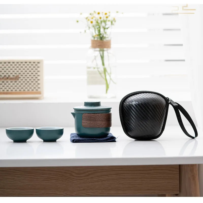 Ceramic Porcelain Kung Fu Tea Set Teaware Tea Pot and Cup Set Travel Portable One Pot and Two Cups Travel Tea Set Teapot Teacup