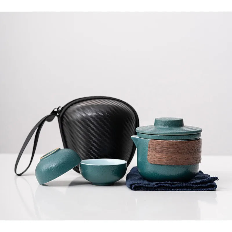 Ceramic Porcelain Kung Fu Tea Set Teaware Tea Pot and Cup Set Travel Portable One Pot and Two Cups Travel Tea Set Teapot Teacup