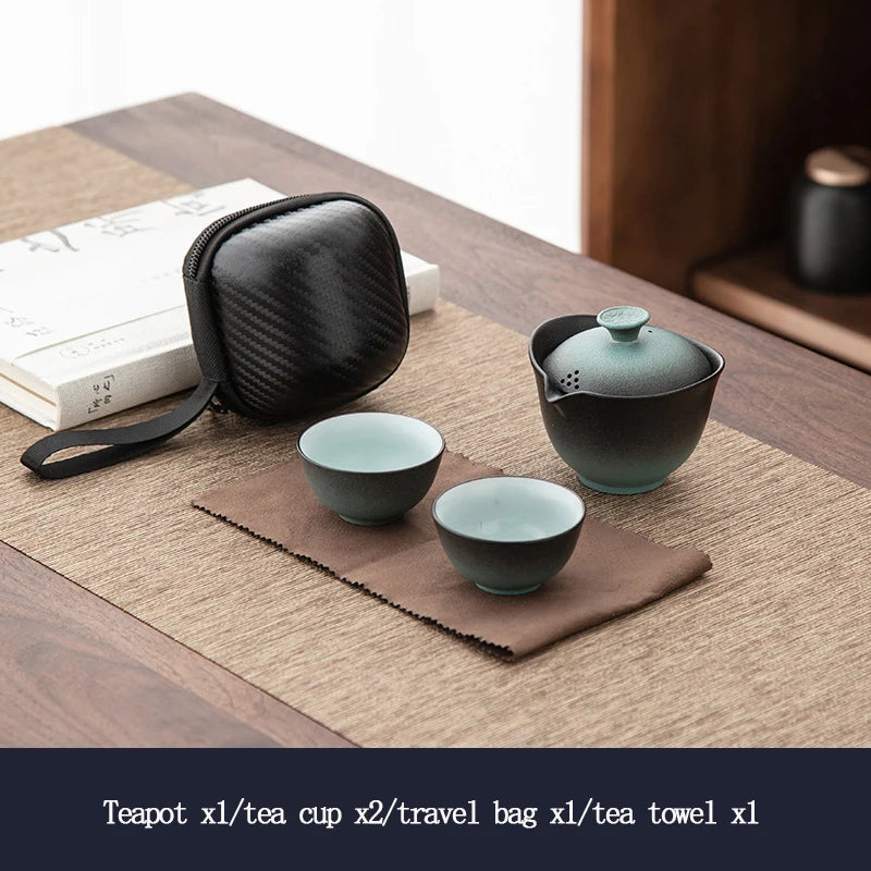 Ceramic Porcelain Kung Fu Teaset Teaware Outdoor Travel Tea Set Gaiwan Anti-scalding 1 Pot 2 Cups Teapot Infuser Tea Ceremony