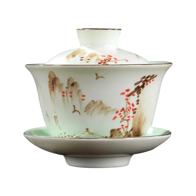 Ceramic Sancai Gaiwan Chinese Handmade Tea Cup Tea Bowl Porcelanas Teaware Home Gongfu Teacups Tea Tureen Set