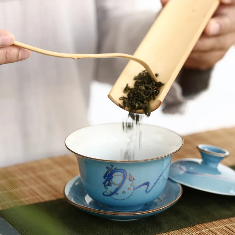 Ceramic Sancai Gaiwan Chinese Tea Tureen on-glazed Teaware Teacups Porcelain Handmade Kung Fu Flower Tea Bowl Cups