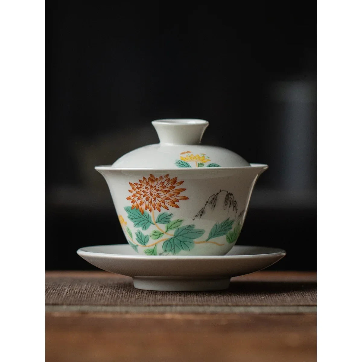 Ceramic Sancai Gaiwan Handmade Tea Tureen Chinese Teacup Hand-painted Flowers Tea Bowl Cups Porcelain Tea  Accessories