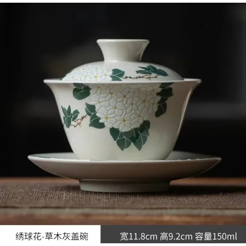 Ceramic Sancai Gaiwan Handmade Tea Tureen Chinese Teacup Hand-painted Flowers Tea Bowl Cups Porcelain Tea  Accessories