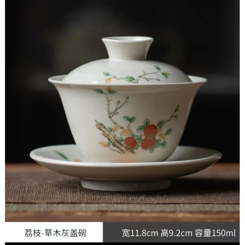 Ceramic Sancai Gaiwan Handmade Tea Tureen Chinese Teacup Hand-painted Flowers Tea Bowl Cups Porcelain Tea  Accessories