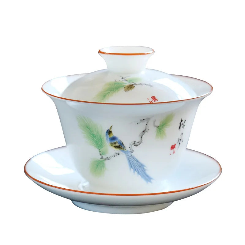 Ceramic Sancai Gaiwan Tea Bowl Chinese Handmade on-glazed Porcelana Kung Fu Tea Tureen Teaware Set Home Decor Tea Cups