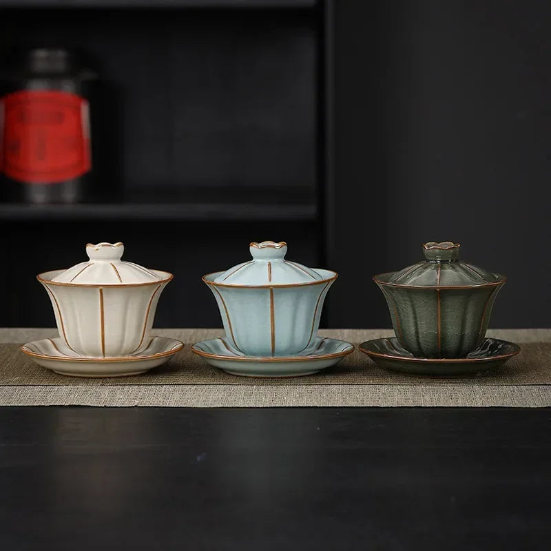 Ceramic Sancai Gaiwan Tea Set Chinese Kung Fu Tea Cups Crackle Glaze Tea Tureen Porcelanas Teaware Tea Bowl Set