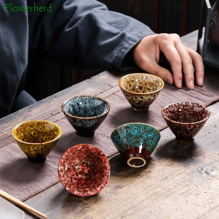 Ceramic Tea Cup Porcelain Teacups Teaware Kung Fu Tea Set Cup Household Kiln Change Glaze Pottery Tea Cup Set of 6