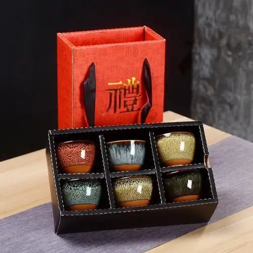 Ceramic Tea Cup Porcelain Teacups Teaware Kung Fu Tea Set Cup Household Kiln Change Glaze Pottery Tea Cup Set of 6