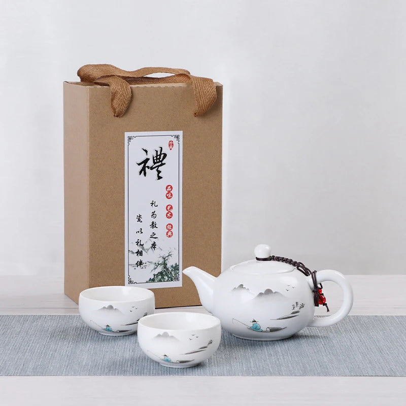 Ceramic Teapot One Pot Four Cup Outdoor Travel Kung Fu Teapot Tote Bag Travel Cup Set Tcup Gift Tea Set Chinese Tea Set