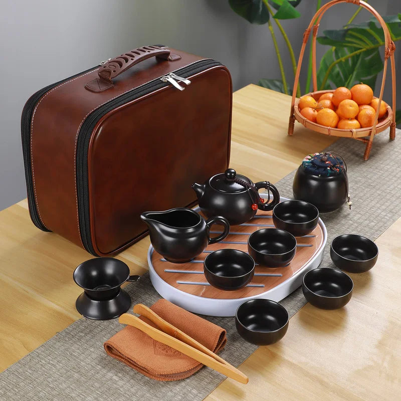 Ceramic Teapot One Pot Six Cup Outdoor Travel Tea Pot and Cup Set Tote Bag Chinese Tea Set Business Gift Home Porcelain Teaware