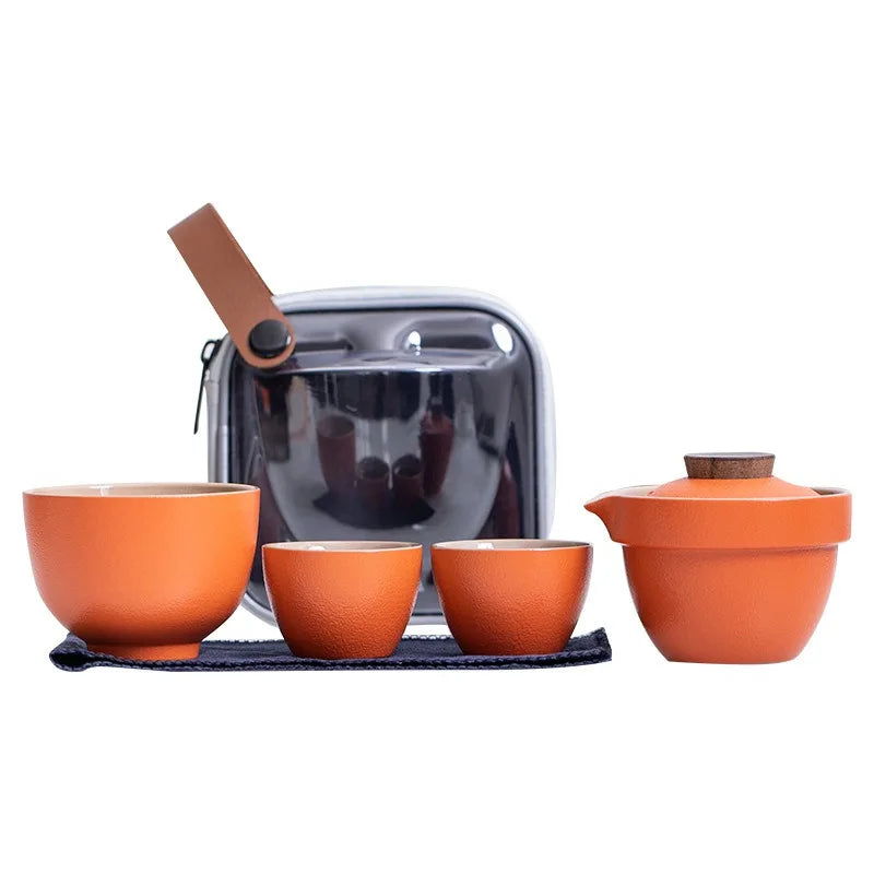 Ceramic Teapot One Pot Three Cup Outdoor Travel Kung Fu Teapot Tote Bag Travel Cup Set Tcup Gift Tea Set Chinese Tea Set Cup