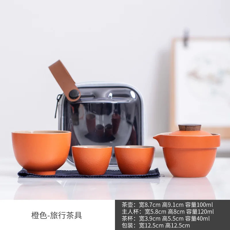 Ceramic Teapot One Pot Three Cup Outdoor Travel Kung Fu Teapot Tote Bag Travel Cup Set Tcup Gift Tea Set Chinese Tea Set Cup