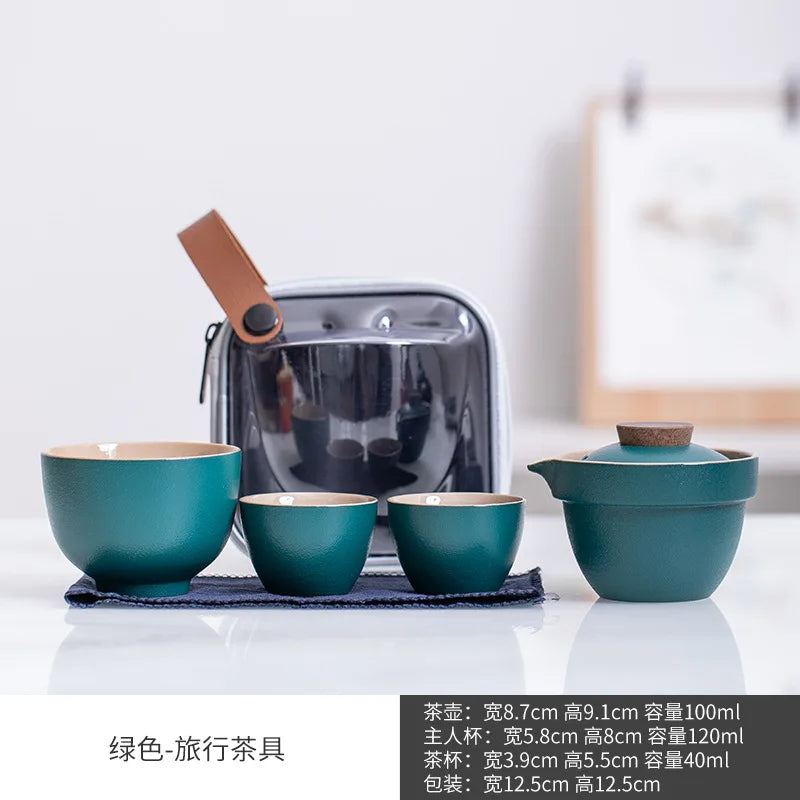 Ceramic Teapot One Pot Three Cup Outdoor Travel Kung Fu Teapot Tote Bag Travel Cup Set Tcup Gift Tea Set Chinese Tea Set Cup