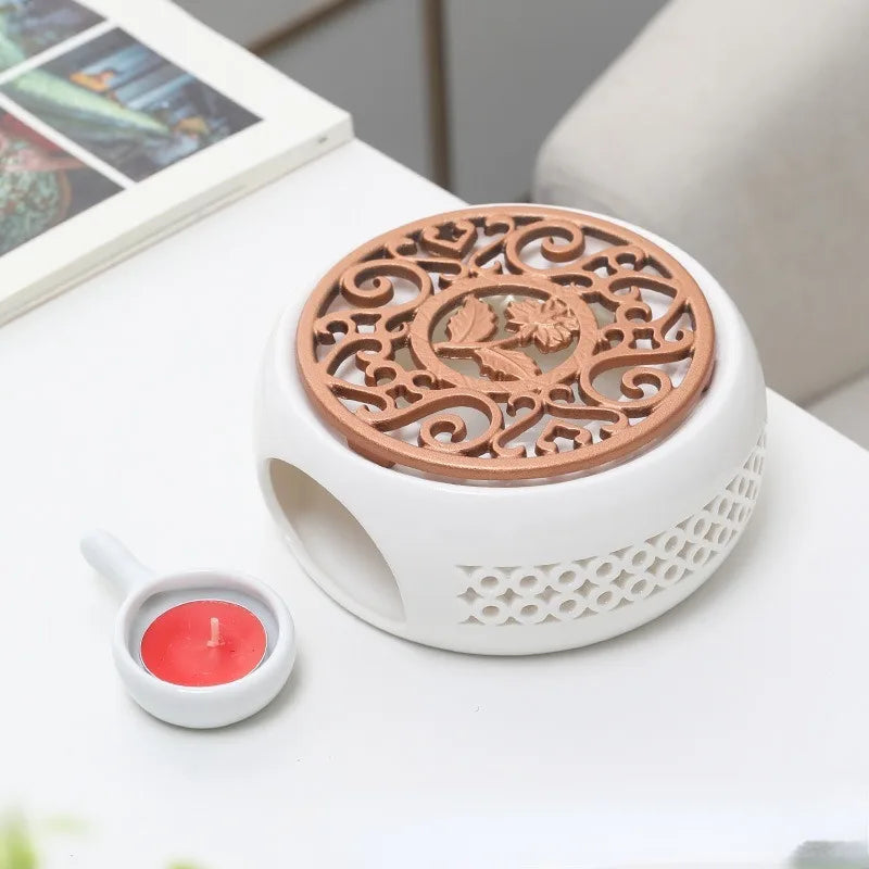 Ceramic Teapot Warmer Holder Base Tea Warmer Insulation Base Tea Coffee Water Warmer Candle Heating Base Holder Teaware