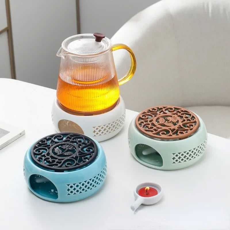 Ceramic Teapot Warmer Holder Base Tea Warmer Insulation Base Tea Coffee Water Warmer Candle Heating Base Holder Teaware