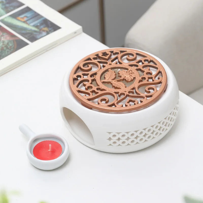Ceramic Teapot Warmer Holder Base Tea Warmer Insulation Base Tea Coffee Water Warmer Candle Heating Base Holder Teaware