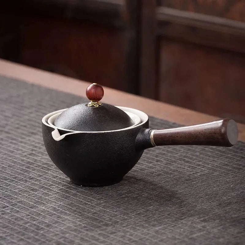Ceramic Teapot With Wooden Handle Side-handle Pot Household Kung Fu Oolong Filter Tea Maker Creative Pottery Teaware Make Tea