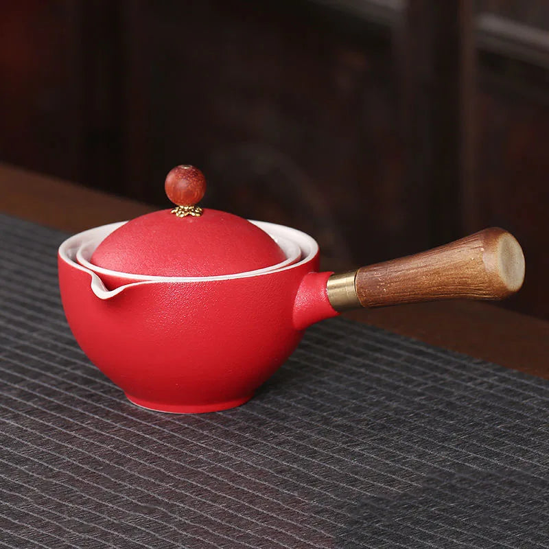 Ceramic Teapot With Wooden Handle Side-handle Pot Household Kung Fu Oolong Filter Tea Maker Creative Pottery Teaware Make Tea