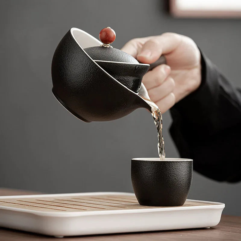 Ceramic Teapot With Wooden Handle Side-handle Pot Household Kung Fu Oolong Filter Tea Maker Creative Pottery Teaware Make Tea