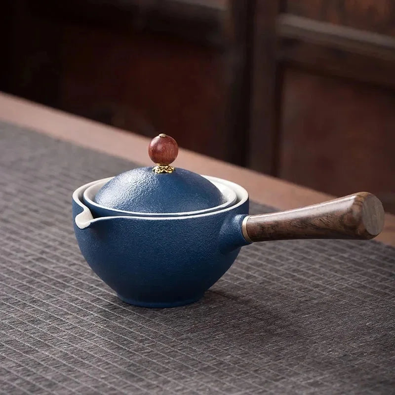 Ceramic Teapot With Wooden Handle Side-handle Pot Household Kung Fu Oolong Filter Tea Maker Creative Pottery Teaware Make Tea