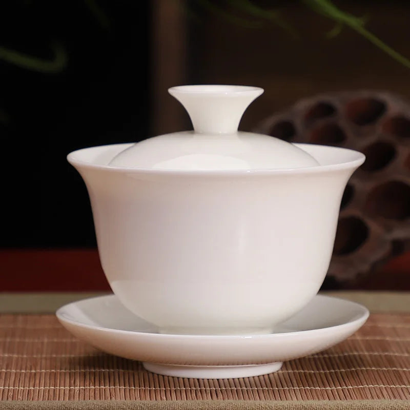Ceramic White Gaiwan Tea Set Chinese Kung Fu Teaware Pigmented Tea Cup Set Handmade Tea Tureen Home Porcelanas Tea Bowl