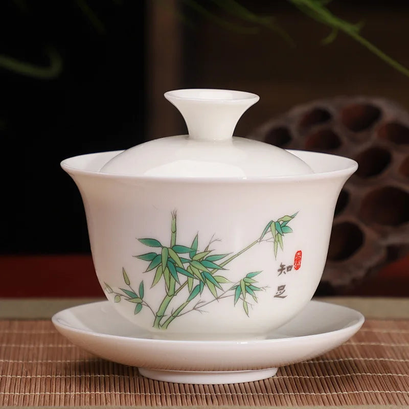 Ceramic White Gaiwan Tea Set Chinese Kung Fu Teaware Pigmented Tea Cup Set Handmade Tea Tureen Home Porcelanas Tea Bowl