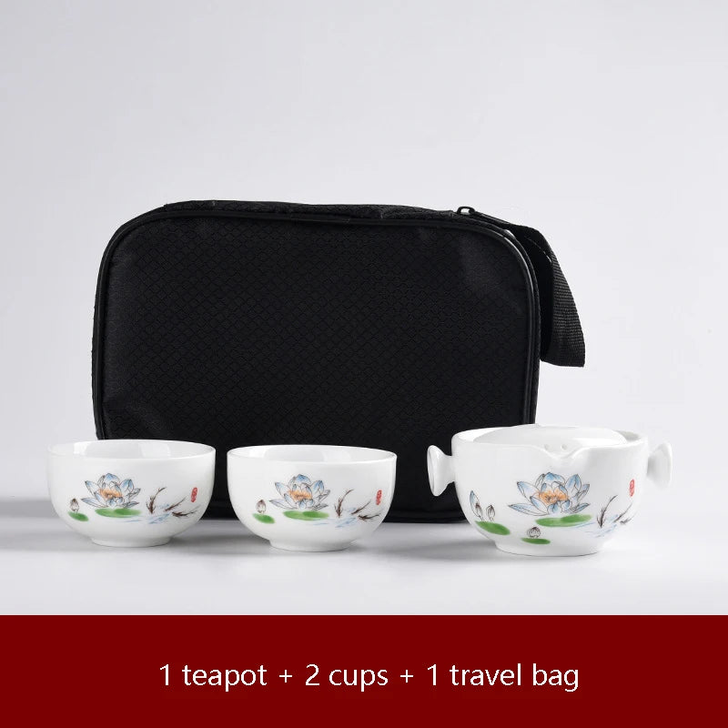 Ceramic teapots gaiwan teacups chinese teaware portable travel tea sets with travel bag Free shipping