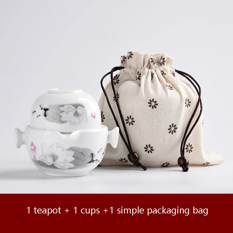 Ceramic teapots gaiwan teacups chinese teaware portable travel tea sets with travel bag Free shipping