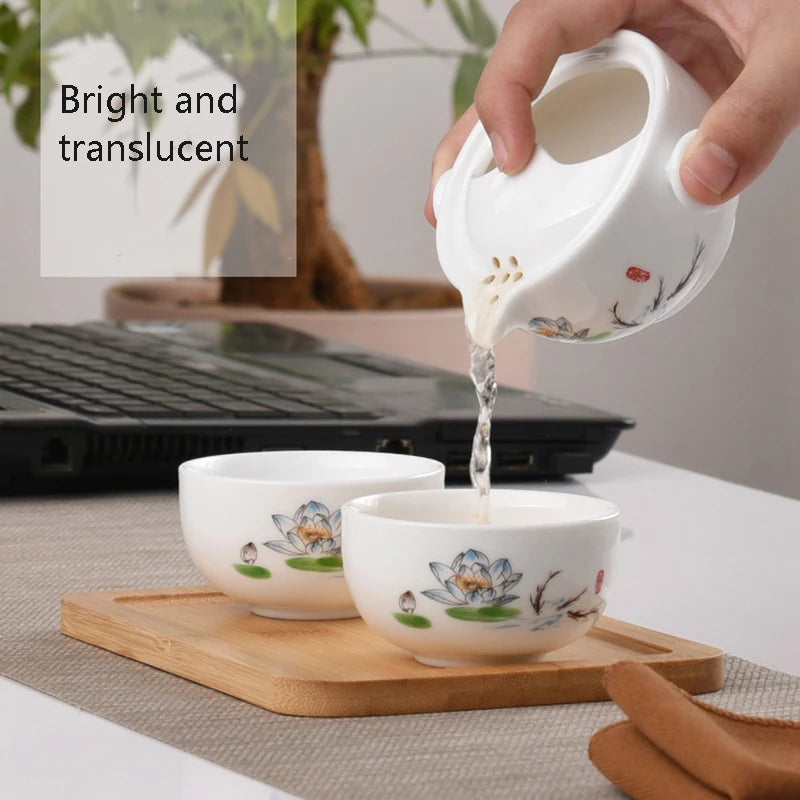 Ceramic teapots gaiwan teacups chinese teaware portable travel tea sets with travel bag Free shipping