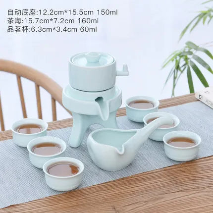 Ceramics Tea Set Home Stone Mill Creative Ceramic Teapot Kung Fu Teacup Semi-automatic Lazy Tea Maker High Quality Drinkware