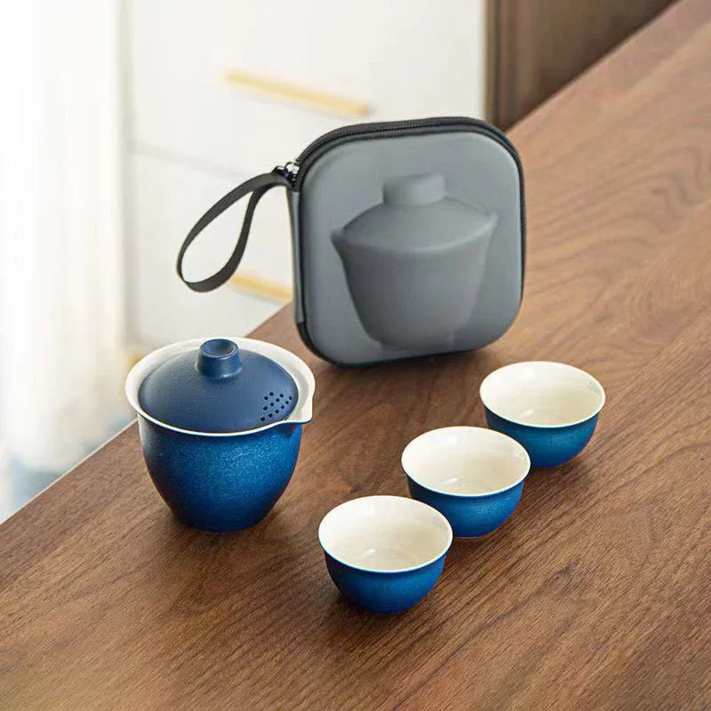 Ceramics Travel Tea set Include 1 Pot 3 TeaCup, High quality elegant gaiwan,Beautiful easy teapot kettle,kung fu teaset cup