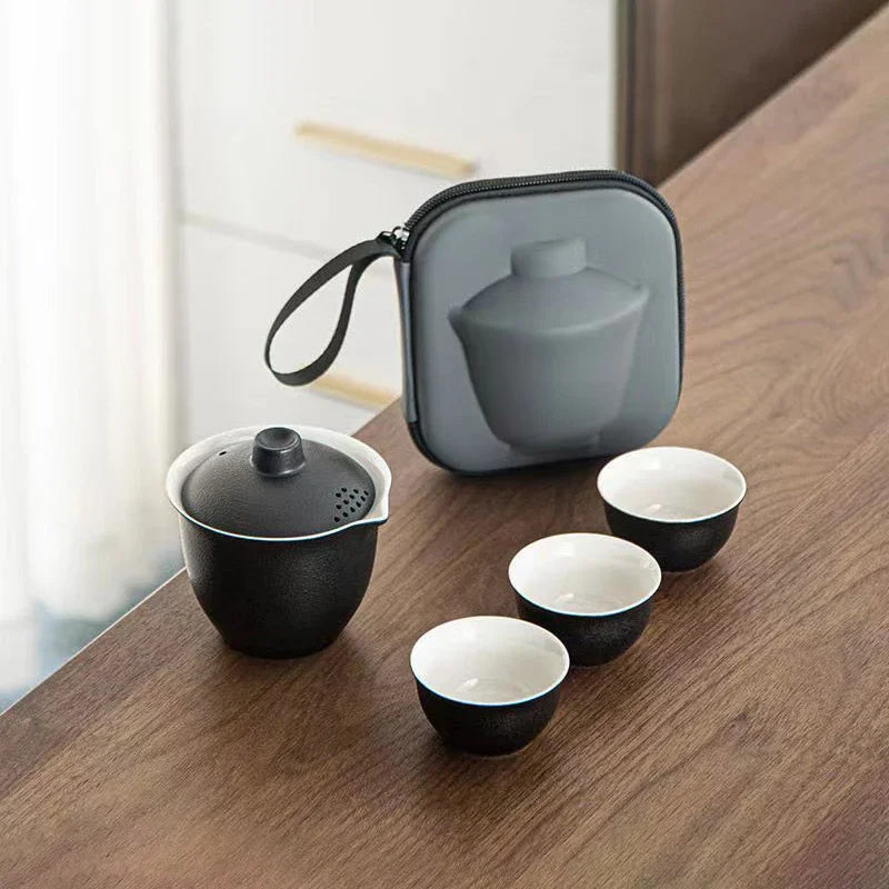 Ceramics Travel Tea set Include 1 Pot 3 TeaCup, High quality elegant gaiwan,Beautiful easy teapot kettle,kung fu teaset cup