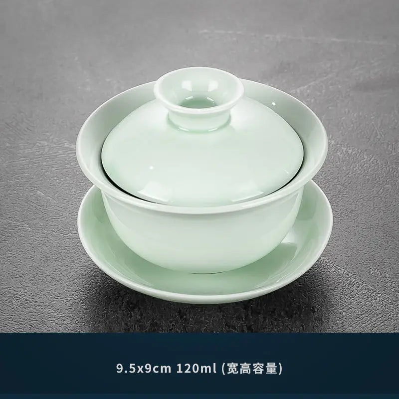 China Celadon Kung Fu Tea Set Ceramic Household Tureen Teapot Teacup Small Set Office Simple Tea Ceremony Tea Tray Set