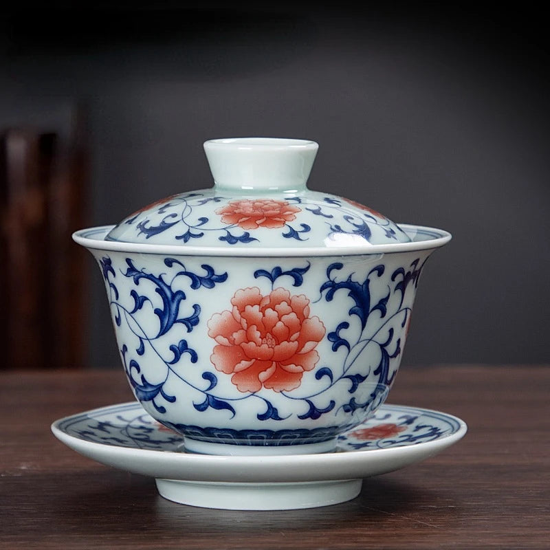 Chinese Ceramic Gaiwan Gongfu Tea Cups Teaware Set Handmade Porcelain Tureen Tea Bowl with Saucer Sancai Teacup