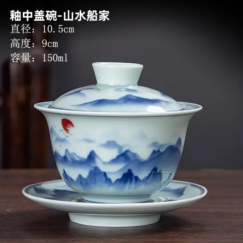 Chinese Ceramic Gaiwan Gongfu Tea Cups Teaware Set Handmade Porcelain Tureen Tea Bowl with Saucer Sancai Teacup