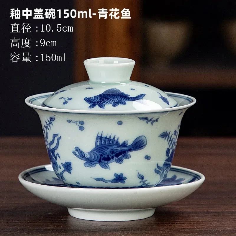 Chinese Ceramic Gaiwan Gongfu Tea Cups Teaware Set Handmade Porcelain Tureen Tea Bowl with Saucer Sancai Teacup