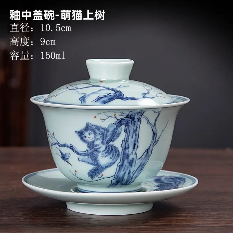 Chinese Ceramic Gaiwan Gongfu Tea Cups Teaware Set Handmade Porcelain Tureen Tea Bowl with Saucer Sancai Teacup