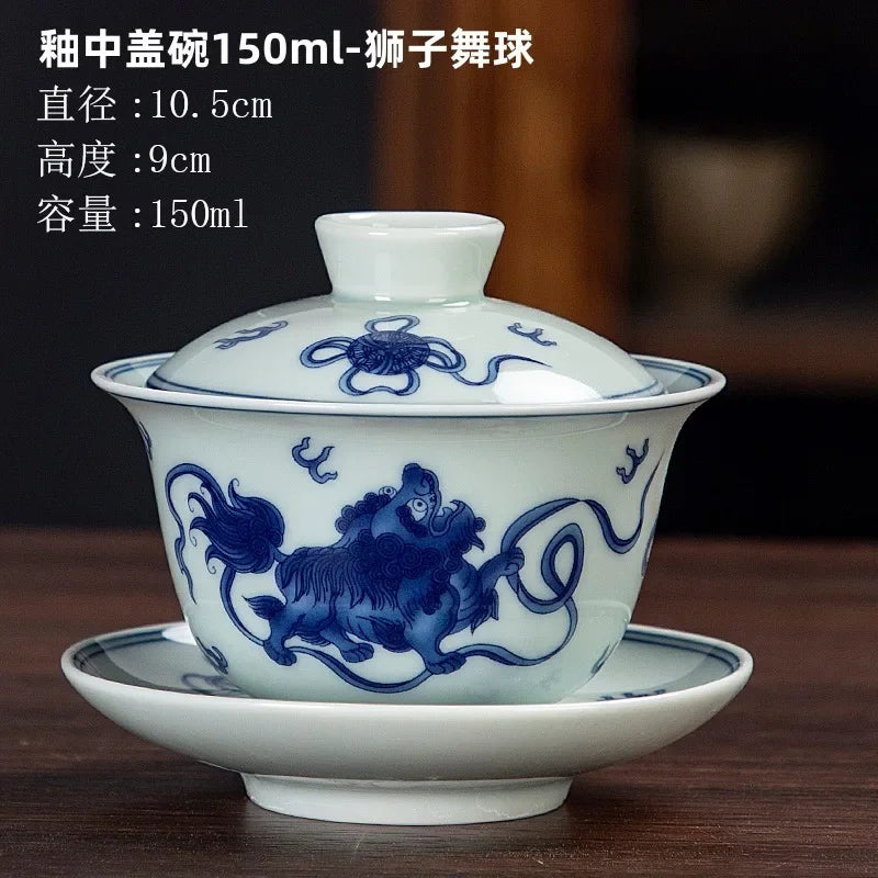 Chinese Ceramic Gaiwan Gongfu Tea Cups Teaware Set Handmade Porcelain Tureen Tea Bowl with Saucer Sancai Teacup