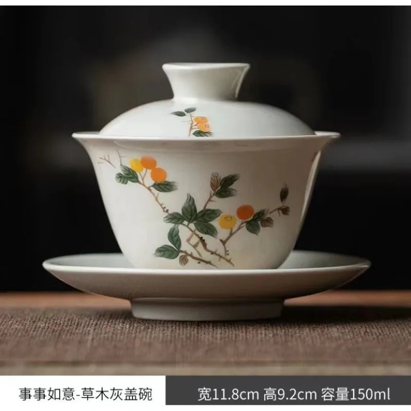 Chinese Ceramic Gaiwan Handmade Sancai Tea Tureen Teacup Hand-painted Flowers Tea Bowl Cups Porcelain Tea Set Accessories