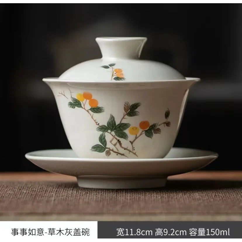 Chinese Ceramic Gaiwan Handmade Sancai Tea Tureen Teacup Hand-painted Flowers Tea Bowl Cups Porcelain Tea Set Accessories