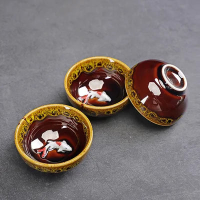 Chinese Ceramic Teacup, Tease Crackle Glaze, Travel Chinese Porcelain Teacup, Yixing Purple Clay Tea Cup, 3Pcs/Lot 50ml