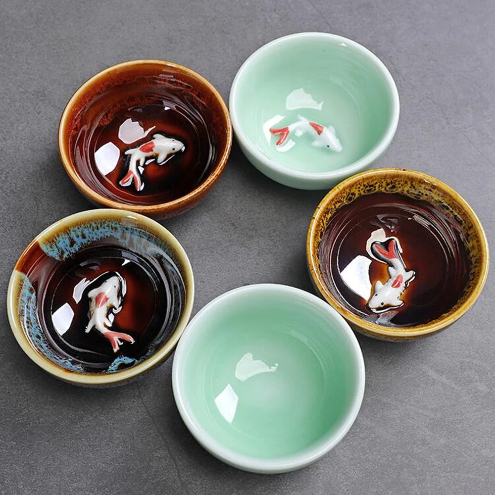 Chinese Ceramic Teacup, Tease Crackle Glaze, Travel Chinese Porcelain Teacup, Yixing Purple Clay Tea Cup, 3Pcs/Lot 50ml