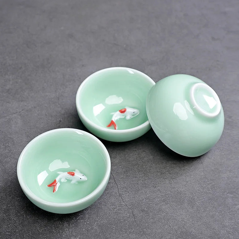 Chinese Ceramic Teacup, Tease Crackle Glaze, Travel Chinese Porcelain Teacup, Yixing Purple Clay Tea Cup, 3Pcs/Lot 50ml